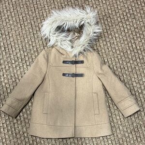 ZARA Tan Kids Coat with Faux Fur Hood, size 4-5 girl, great condition.